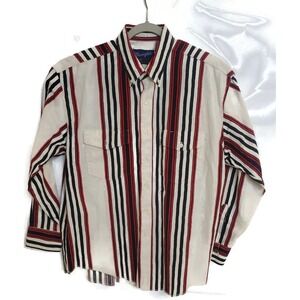 Wrangler Shirt Mens 17 x 34 White Red‎ Black Striped Western X-Long Tails Cowboy